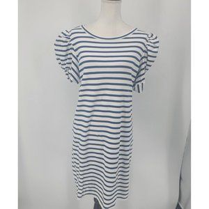 Lilly Pulitzer Anabelle T-Shirt Dress Navy Blue White Stripe Puff Sleeve Large